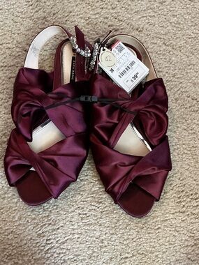 Zara Satin Bow Slingback Sandals in Burgundy